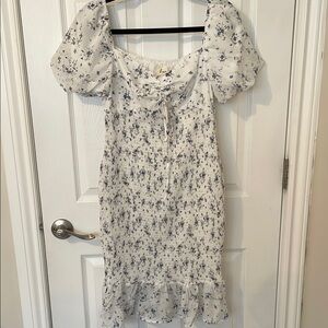 Floral White and Blue Dress